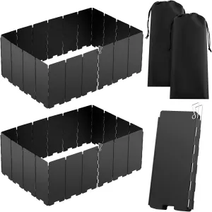 2 Pcs 40 Plate Chafing Wind Stove Dish Camping Guard 67 x 7.8'' Stainless Steel Folding Outdoor Windscreen with Drawstring Bag for Camp Picnic Burner Guard (Black)