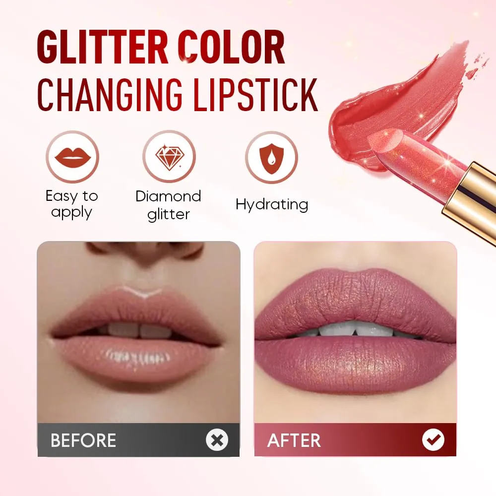 2 Pcs Glitter Lipstick, 2025 Lipsticks for Women, Lip Gloss Glitter Lipstick Waterproof, Shimmer Metallic Long Lasting Lipsticks for Daily Party Makeup (4# 5#)