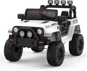 2-Seater Ride On Truck Car, 12V Electric Car for Kids Battery Powered Car w/Parent Remote Control, Safety Belt, Mp3 Player, Led Lights, Jeeps Car for Kids Girls, White