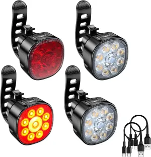 2 Sets Bike Lights Kits Headlights & Taillights Updated 6 Beads Waterproof Bicycle Front and Rear Lights Adjustable Mini Light Multiple Light Modes Night Riding Ultra-Light