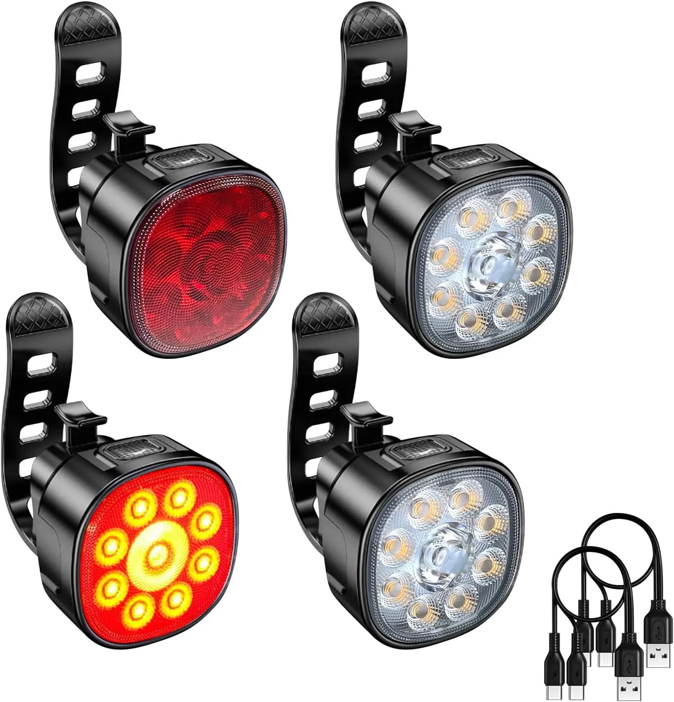 2 Sets Bike Lights Kits Headlights & Taillights Updated 6 Beads Waterproof Bicycle Front and Rear Lights Adjustable Mini Light Multiple Light Modes Night Riding Ultra-Light