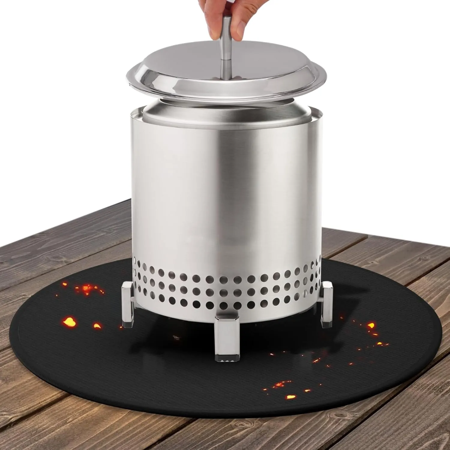 20 inches Fire Pit Mat and Lid Set for Solo Stove Mesa XL Tabletop Fire Pit Fireproof Heat Resistant Under Grill Mat for Table Top