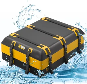 21 Cubic Feet Car Rooftop Cargo Carrier with Double Waterproof Zippers, Waterproof Roof Bag for All Vehicle with/Without Racks, Yellow