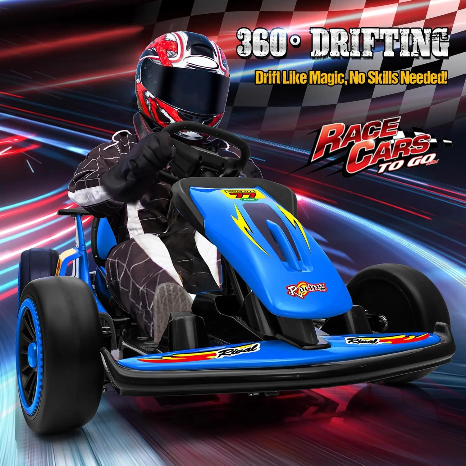 24V Electric Go Kart for Kids, Crazy Drift Cart with 400W Motors, EVA Tires, Max Speed 8.1 MPH, Music, Wireless, Electric Pedal Kart Outdoor Ride on Toy for Kids Ages 6 , Blue