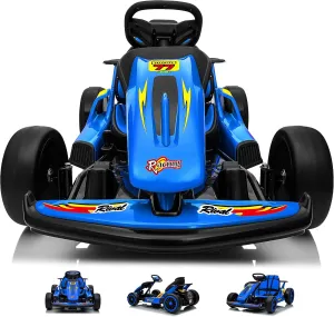 24V Electric Go Kart for Kids, Crazy Drift Cart with 400W Motors, EVA Tires, Max Speed 8.1 MPH, Music, Wireless, Electric Pedal Kart Outdoor Ride on Toy for Kids Ages 6 , Blue