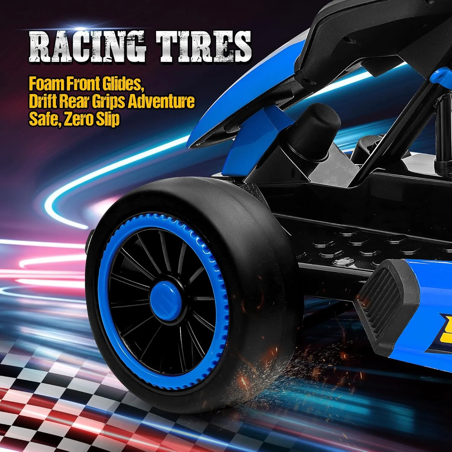 24V Electric Go Kart for Kids, Crazy Drift Cart with 400W Motors, EVA Tires, Max Speed 8.1 MPH, Music, Wireless, Electric Pedal Kart Outdoor Ride on Toy for Kids Ages 6 , Blue