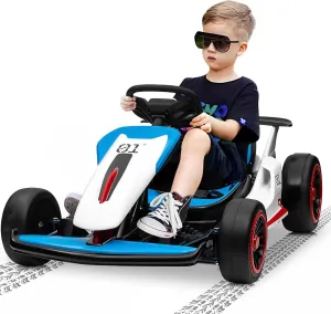 24V Go Kart for Kids, 7A Battery Powered Ride on Car for Teens Ages 6 , Outdoor Ride on Toys, High-Low Speed 5-9MPH, Accelerator/Brake Pedal, 360°Drifting, Wear-Resistant Wheels, Black