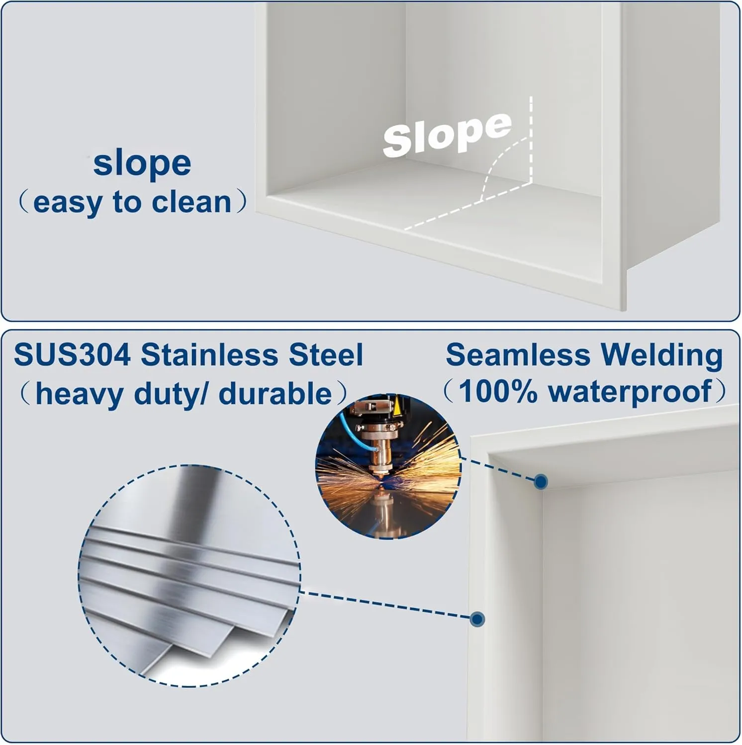 24x12Inch White Smart Body Sensor Shower Niche, Recessed Wall Niche with LED Light Strip Warm Light 3000K,Stainless Steel Shower Niches, NO Tile Needed Bathrooom Storage Organizer in Wall