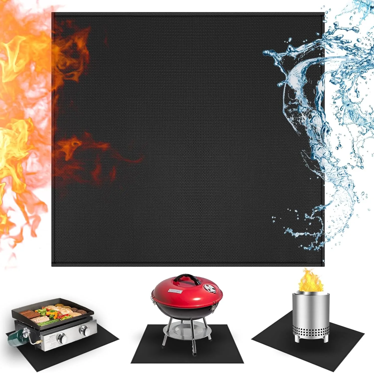 24x24in Heat Resistant Grill Mats for Outdoor Tabletop Grill to Protect Your Prep Grill Table, Heat Resistant Mats for Countertop, Fireproof & Water Proof & Oil Proof Tabletop Fire Pit Mat-Black-1mm