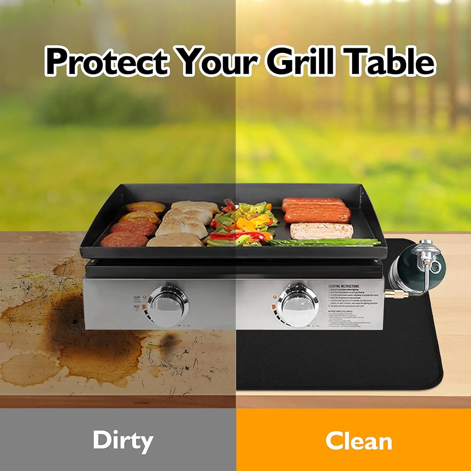 24x24in Heat Resistant Grill Mats for Outdoor Tabletop Grill to Protect Your Prep Grill Table, Heat Resistant Mats for Countertop, Fireproof & Water Proof & Oil Proof Tabletop Fire Pit Mat-Black-1mm