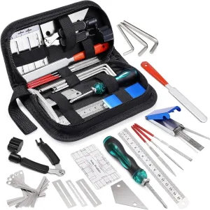 25Pcs Guitar Repairing Tools Kit Setup Kit with Carry Bag for Acoustic Electric guitar Ukulele Bass Banjo Maintenance Tool with Ruler Gauge Measuring Tool Hex Wrench Files Fingerboard Guard