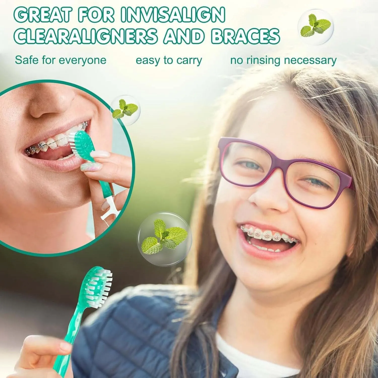 26 Pack 5 in 1 Mini Brush, Toothpaste and Floss & Tongue Scraper & Toothpick Set, All in One Oral Care on The Go Kit, Disposable Portable Burst Toothbrush for Travel (Mint Flavor)
