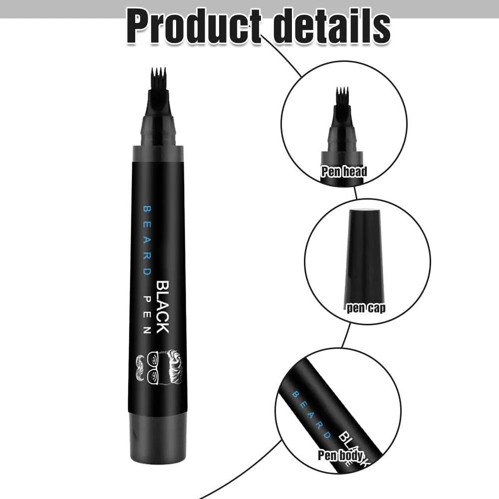 2PCS Beard Pencil with 4 Tips and Brush - Waterproof Long-Lasting Natural-Looking Beard Filler for Mustache Repair and Shaping (Black)