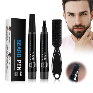 2PCS Beard Pencil with 4 Tips and Brush - Waterproof Long-Lasting Natural-Looking Beard Filler for Mustache Repair and Shaping (Black)