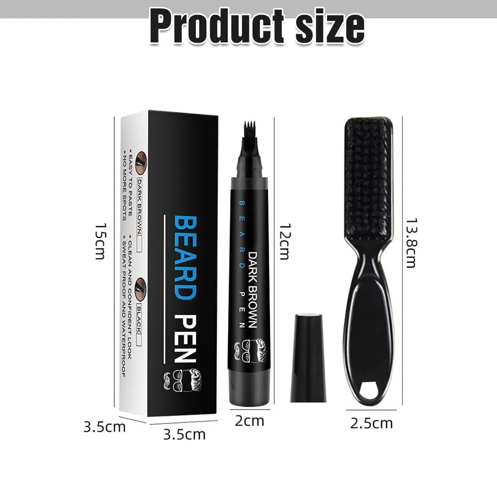 2PCS Beard Pencil with 4 Tips and Brush - Waterproof Long-Lasting Natural-Looking Beard Filler for Mustache Repair and Shaping (Black)
