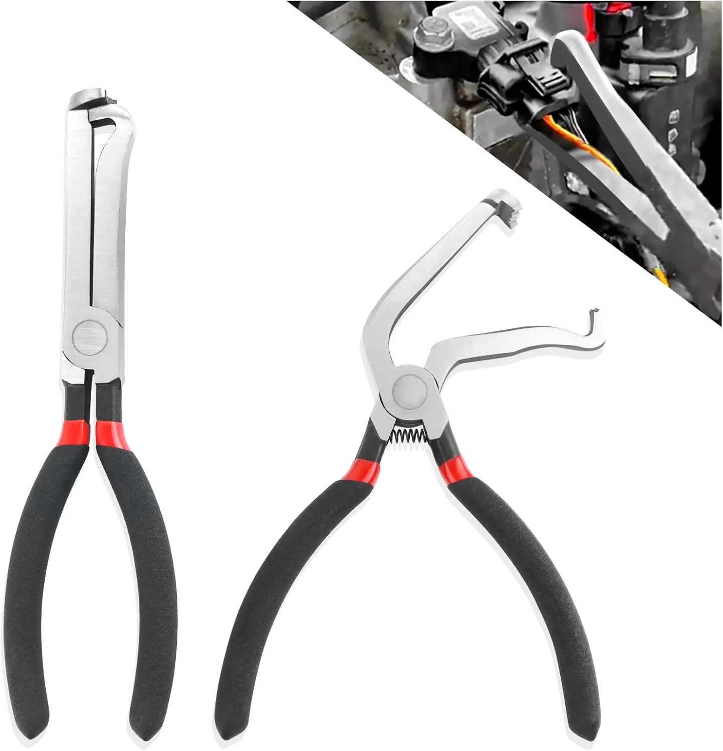 2PCS Electrical Disconnect Pliers for Cars Kit with 60° Elbow & Straight,Multi-Purpose Electrical Connector Pliers for Hoses,Spark Plugs,Antirust Fuel Line Plier for Car Repair