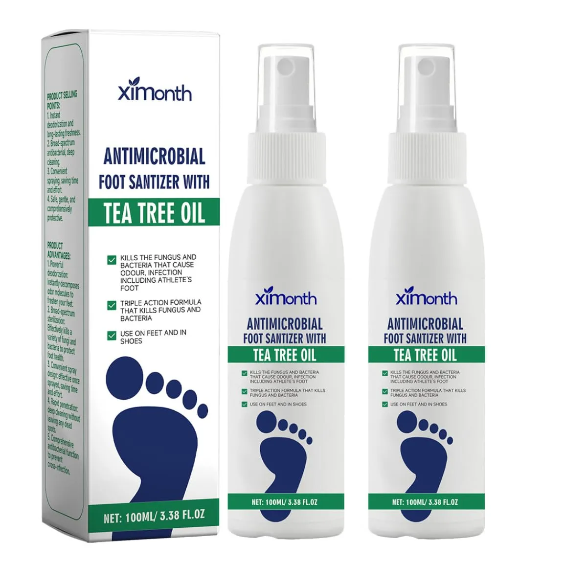 2PCS Foot Spray with Tea Tree Oil,Tea Tree Oil Feet Spray,Foot & Shoe Freshness,Quick-Drying and Travel-Friendly