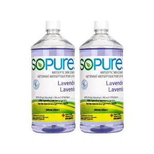 2X945 mL Liquid Lavender Hand Sanitizer Refills Bottles (with a free travel size spray bottle) - Natural vegetable ingredients & Enriched with Vitamin E - Non-sticky moisturizing