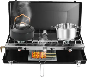 3-Burner Propane Camping Stove, Portable Cooking Stove, Gas Camping Stove with Adjustable Burners, Foldable Wind Guards, Toast Tray for Outdoor Car Camping BBQ Picnics