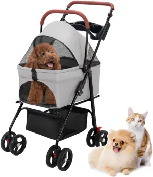 3 in 1 Pet Stroller,Foldable Pet Travel Carrier Detachble Portable Pet Bag for Small Medium Dogs Cats Puppy Stroller with Storage Basket and Cup Holder Grey