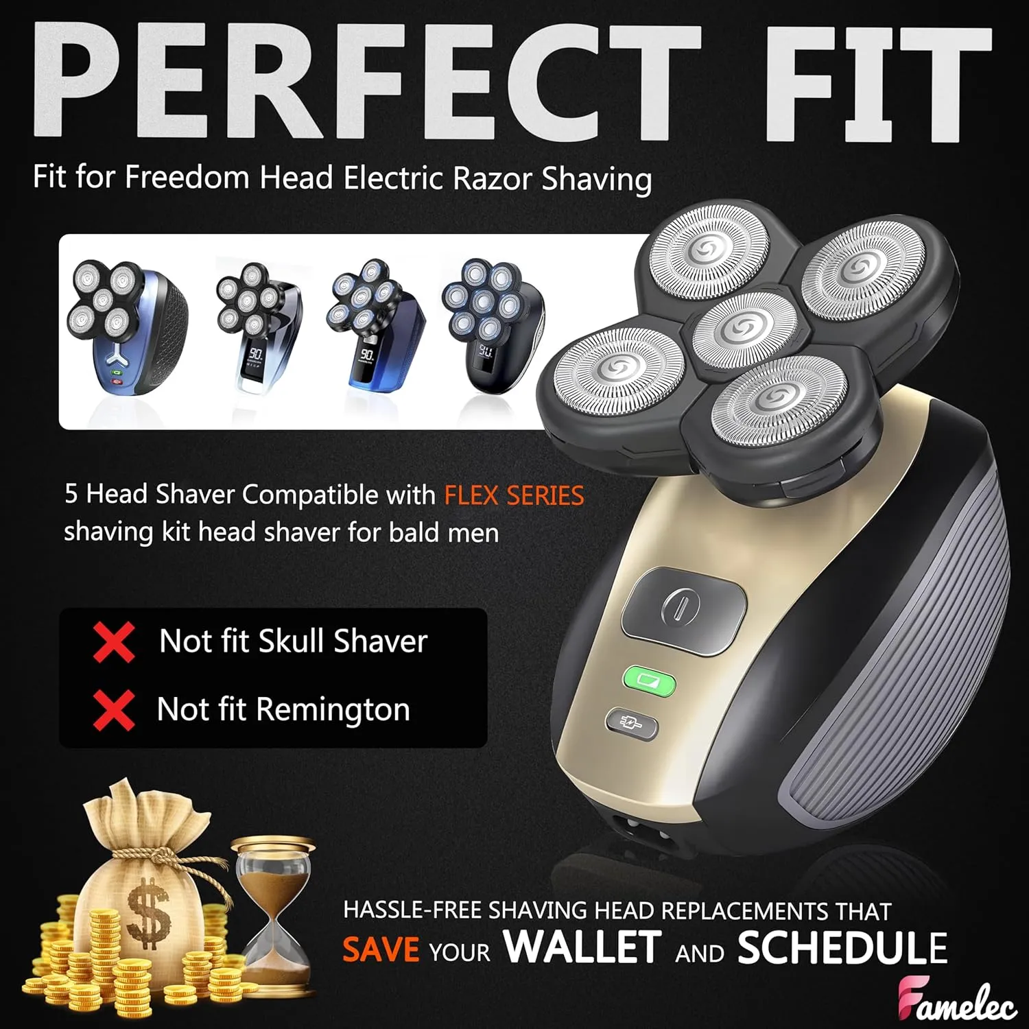 3 Pack Freedom Shaver Heads Compatible with Freedom Grooming Replacement Blades for Bald Men Head Shaver Kit, Refills Waterproof Razor Kits Fit for Electric Razor Shaver Replacement Blades