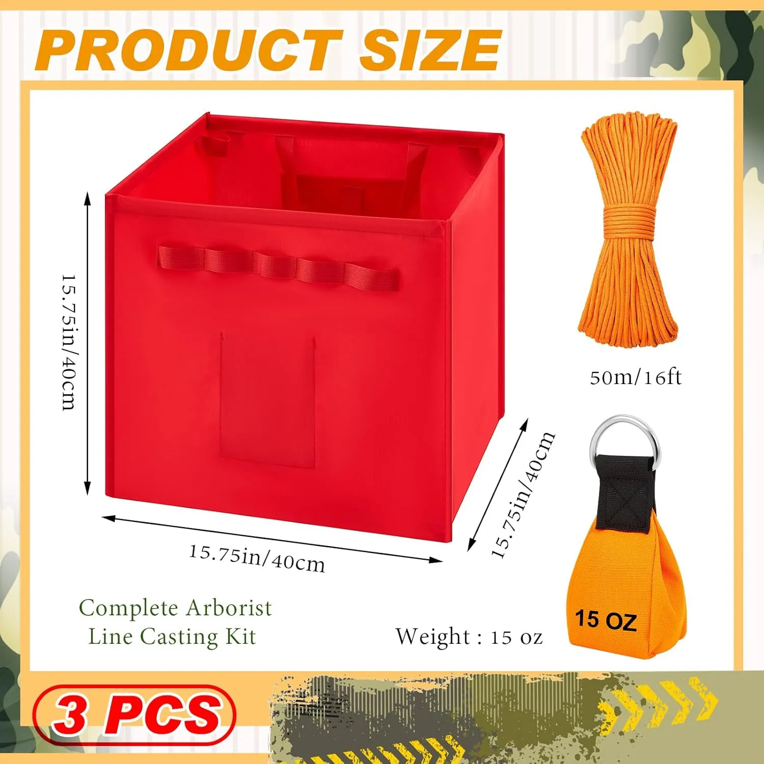 3 Pcs Arborist Throw Line Kit and Cube Bundle 64L Folding Arborist Throw Line Storage Cube, 15 oz Arborist Throw Weight Bag, 164 ft Polyester Rope Equipment for Tree Work Limb Throwing (Red)
