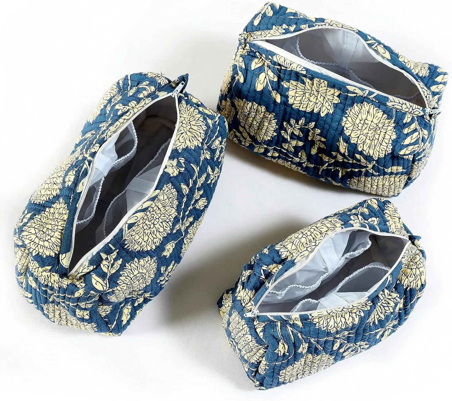 3 Pieces Block Printed Travel Organizer Kit Storage Bag for Women Makeup Bag Travel Cosmetic Bag (DESIGN 8)