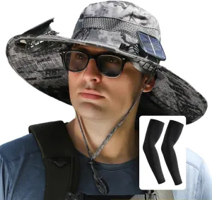 [3 Sleeves Included] Solar Fan Hat Wide Brim Solar Fan HatSolar   USB Dual Power SupplyPerfect for Outdoor Fishing, Camping