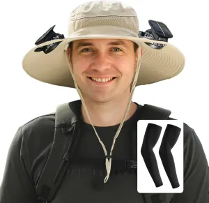 [3 Sleeves Included] Solar Fan Hat Wide Brim Solar Fan HatSolar   USB Dual Power SupplyPerfect for Outdoor Fishing, Camping