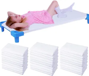 30 Pcs Daycare Sheets for Toddler & Preschool, Pure Cotton Breathable Fabric, White, Standard Daycare Cot Bed Fitted Sheet, 51.18'' W x 23.62'' L