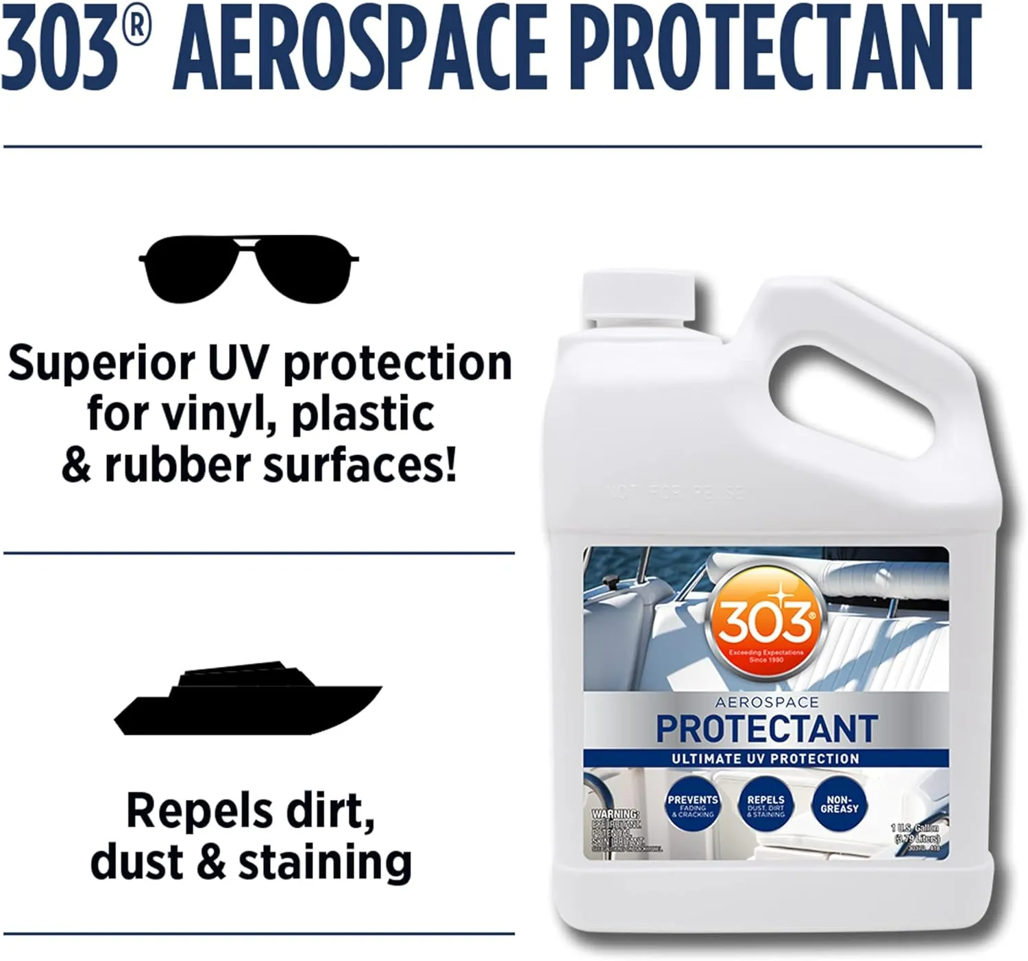 303 Products Marine Aerospace Protectant Spray – UV Protection, Repels Dust, Dirt, & Staining, Matte Finish, Restores Like-New Appearance, Outdoor Patio & Boat Cleaning Supplies 1 Gallon