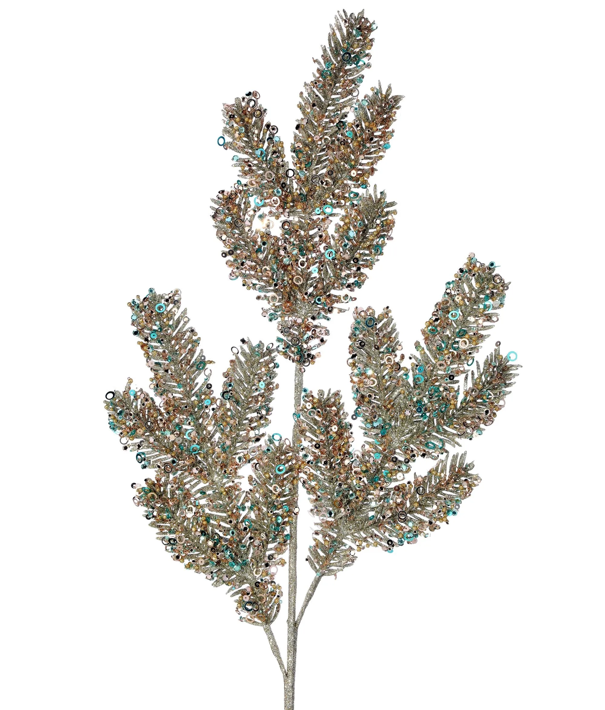 30" CHAMPAGNE BLUE CIRCLE SEQUIN/GLITTER SPRUCE SPRAY