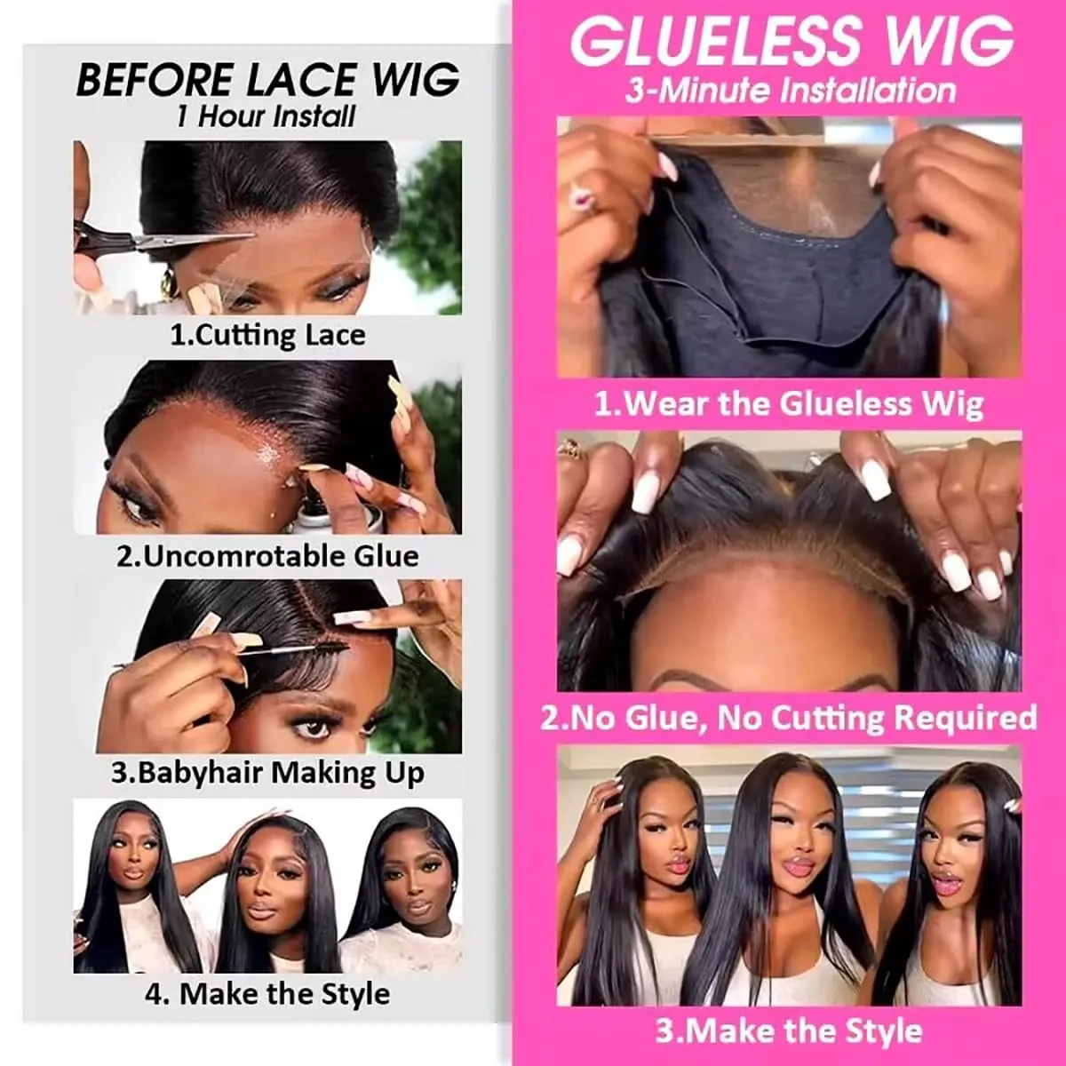 32 Inch Glueless Wigs Human Hair Pre Plucked Pre Cut 6x4 HD Lace Closure Wigs Human Hair 180 Density No Glue Straight Wigs 3 Seconds to Install Straight Glueless Wigs Human Hair for Beginners