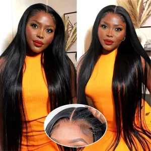 32 Inch Glueless Wigs Human Hair Pre Plucked Pre Cut 6x4 HD Lace Closure Wigs Human Hair 180 Density No Glue Straight Wigs 3 Seconds to Install Straight Glueless Wigs Human Hair for Beginners