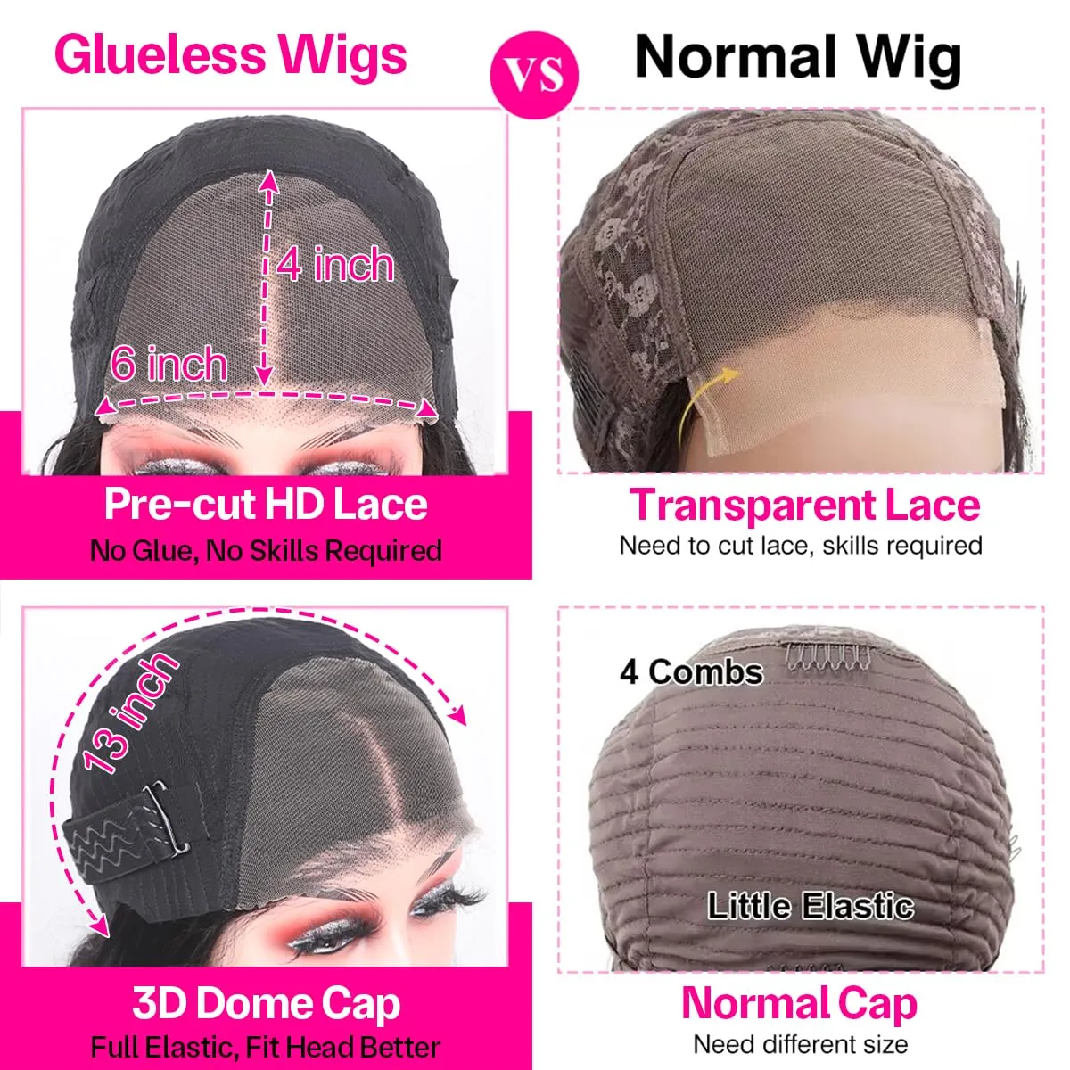 32 Inch Glueless Wigs Human Hair Pre Plucked Pre Cut 6x4 HD Lace Closure Wigs Human Hair 180 Density No Glue Straight Wigs 3 Seconds to Install Straight Glueless Wigs Human Hair for Beginners