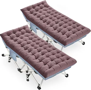 32" Wide 2 Pack XXL Camping Cot with Mattress Comfortable Oversize Cots for Adults Cots for Sleeping Folding Cot Heavy Duty with Carry Bag for Home Office Outdoor Indoor