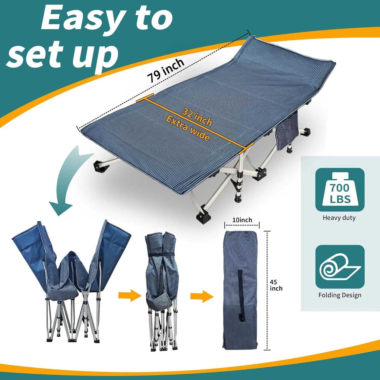 32" Wide 2 Pack XXL Camping Cot with Mattress Comfortable Oversize Cots for Adults Cots for Sleeping Folding Cot Heavy Duty with Carry Bag for Home Office Outdoor Indoor