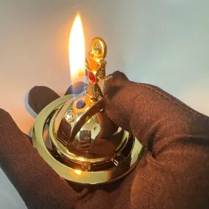 3D Saturn Orbit Necklace with Refillable Vintage Butane Lighter - Durable Alloy Inflatable Lighter Included (Fuel Not Included)(#1)