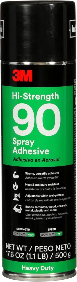 3M Hi-Strength Spray Adhesive 90, Clear Glue, Permanent, High Strength Bonding, High Tack, Bonds Laminate, Wood, Concrete, Metal, Plastic, 17.6 oz Net Wt, NOT FOR SALE IN CA AND OTHER STATES