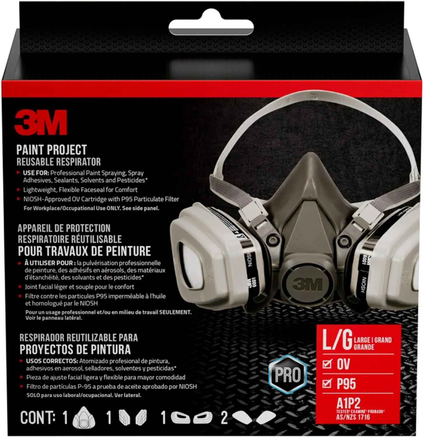 3M P95 / Organic Vapor Paint Project Reusable Respirator 6311, Large Size , NIOSH-APPROVED, Use For Professional Paint Spraying, Lightweight, Flexible, Thermoplastic Faceseal For Comfort (6311P1-DC)