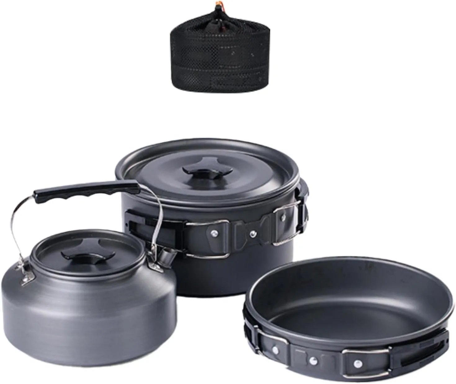 3Pcs Camping Cooking Set Camping Cookware Mess Kit Aluminum Alloy Frying Pan, Teapot, Kettle for Trekking Backpacking Fishing