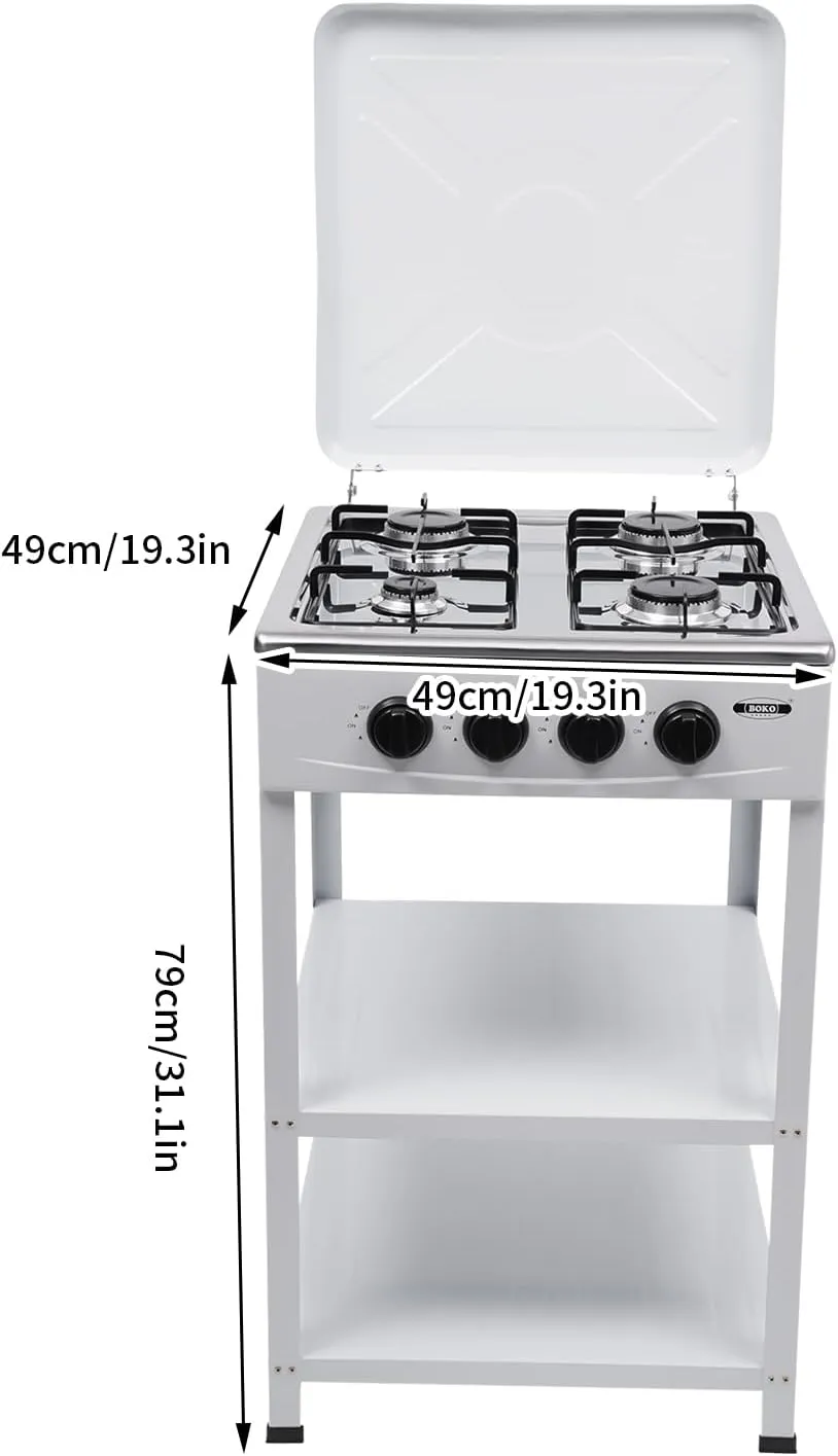 4 Burner Portable Gas Stove with Removable Storage Stand, Heavy Duty, Stainless Steel Propane Gas Cooker with Wind Blocking Cover, for Camping, Picnic, Home, RV, Cooking