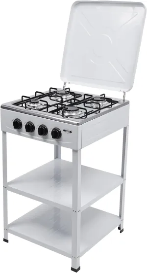 4 Burner Portable Gas Stove with Removable Storage Stand, Heavy Duty, Stainless Steel Propane Gas Cooker with Wind Blocking Cover, for Camping, Picnic, Home, RV, Cooking