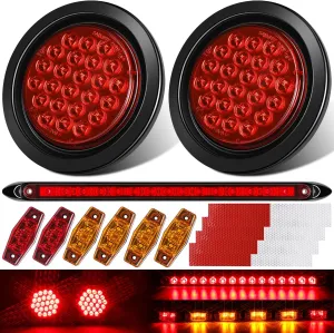 4 inch Round Led Trailer Lights Kit with Light Bar and Wiring, 2PCS Waterproof Stop Brake Lights for Boat RV Truck Snowmobile