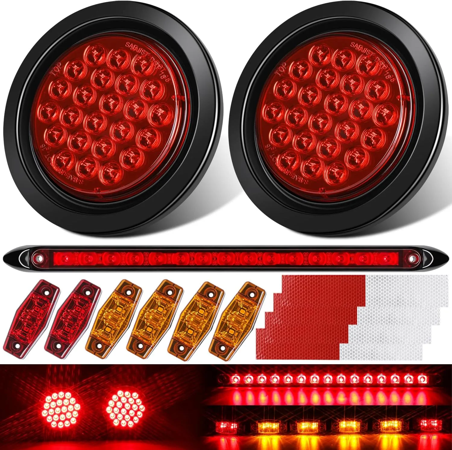 4 inch Round Led Trailer Lights Kit with Light Bar and Wiring, 2PCS Waterproof Stop Brake Lights for Boat RV Truck Snowmobile