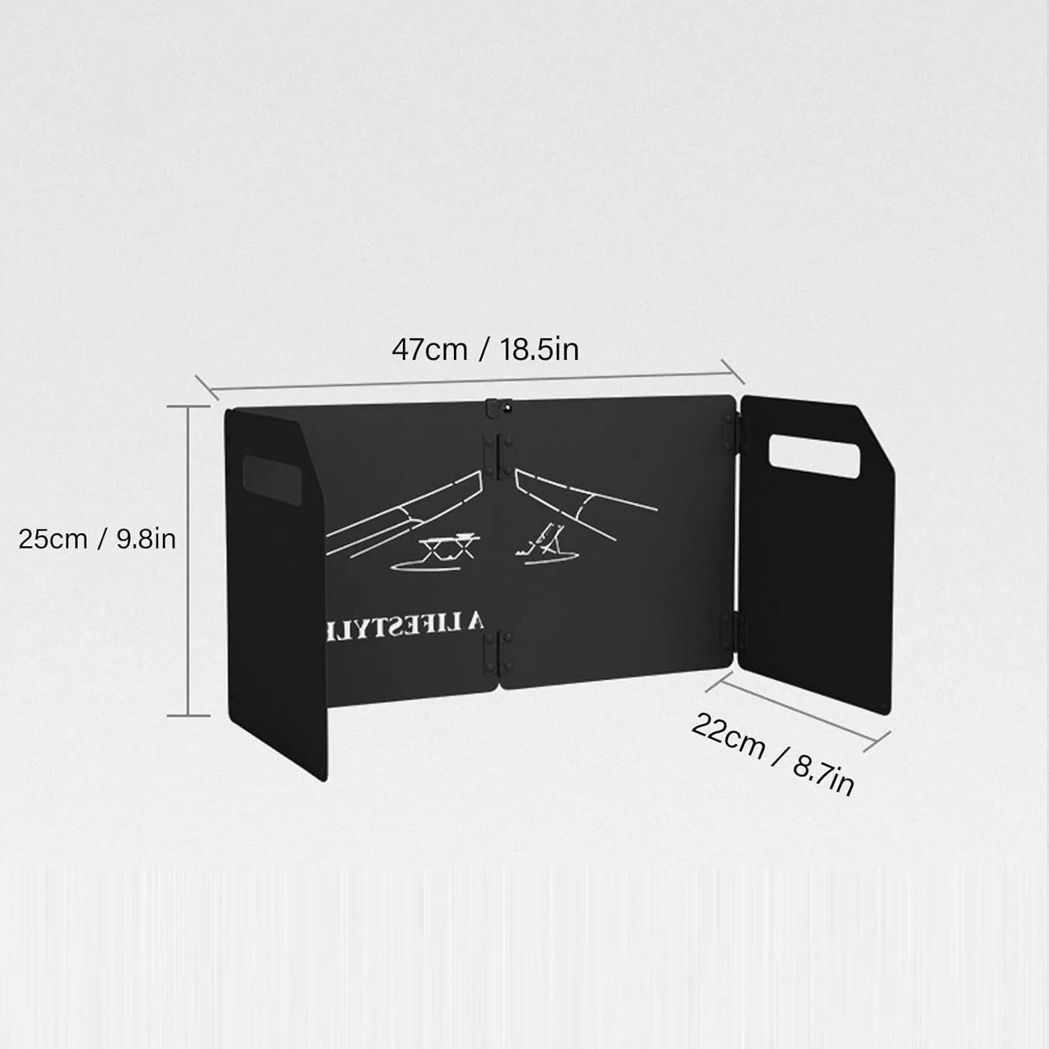 4 Plates Camping Stove Windscreen, Folding Thicken Oilproof Carbon Steel Camping Stove Windshield with Handle annd Storage Bag for Outdoors BBQ (Black)