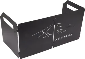 4 Plates Camping Stove Windscreen, Folding Thicken Oilproof Carbon Steel Camping Stove Windshield with Handle annd Storage Bag for Outdoors BBQ (Black)