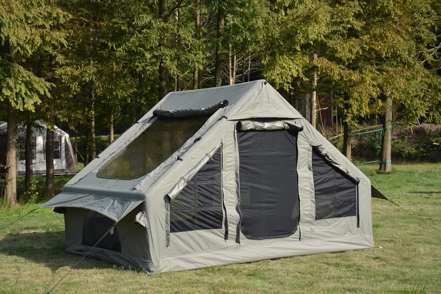4-Season Inflatable Glamping Tent - 118" Blow Up Air Tent with Stove Jack, 300D Cotton Fabric & 5-Minute Setup for 6 Person Family Camping