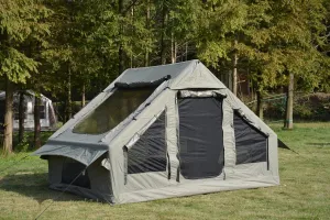 4-Season Inflatable Glamping Tent - 118" Blow Up Air Tent with Stove Jack, 300D Cotton Fabric & 5-Minute Setup for 6 Person Family Camping