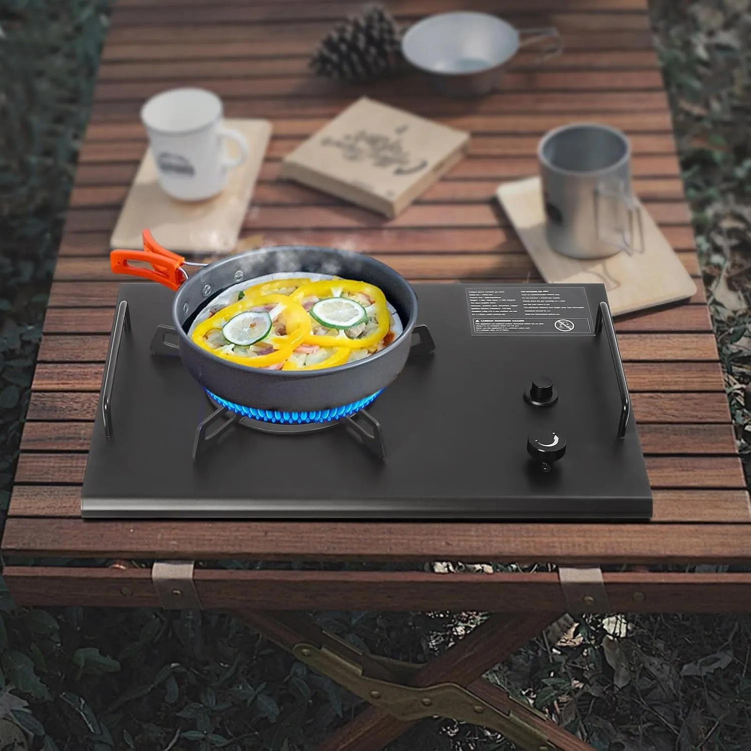 4000W Portable Gas Stove, Tabletop Electronic Ignition Outdoor Camping Cooking Stove, Butane Propane Stove for Camping, Hiking, Overnight Trips, Picnics (Black)